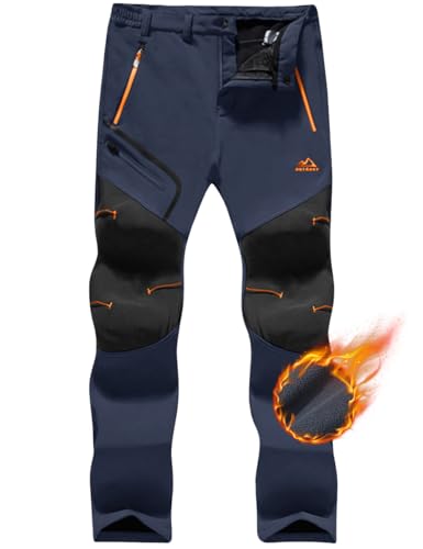 TACVASEN Snow Ski Pants Men Snowboard Pants Windproof Water Resistant Fleece Lined Trousers Insulated Warm Winter Hiking Work Navy 32