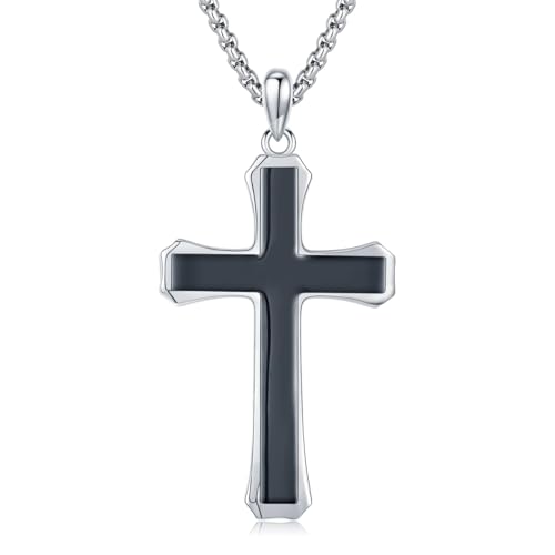 Collier croix en argent 925 et noyer noir KQ&TTENG massif précieux