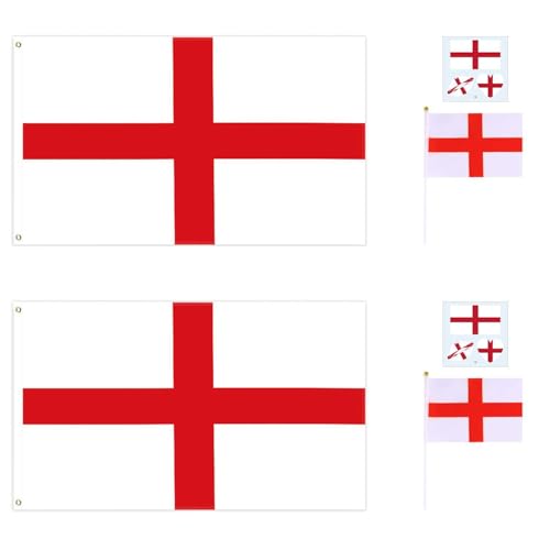 TIMJJG Ensemble De 6 Drapeaux d'Angleterre, Drapeau National À Manivelle, Boucle À Double Ligne du Drapeau National, Décoration À Thème Britannique, Articles De Célébration Patriotique.