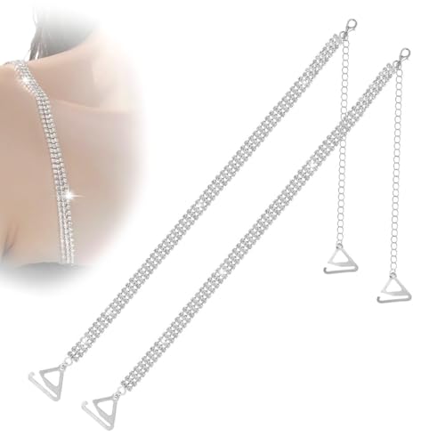 JYNXOR Tirantes de sujetador de diamantes de imitación, correas ajustables con purpurina, antideslizantes y elegantes, perfectas para vestidos y tops, ideal para bodas y eventos (plata)