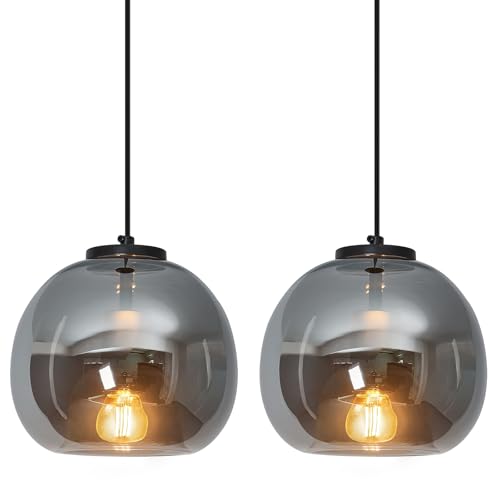 LBSQJ Mirror Smoke Gray Glass Pendant Lights Kitchen Island 2 Pack 7.87' Glass Globe...