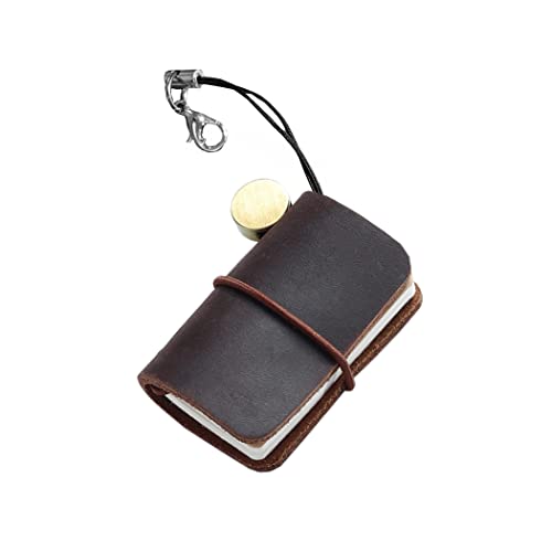 Borsgye Daily Planner Keychain Keyring Refillable Journal Small Notebook for Writing Tiny Leather Vintage Mini Size Traveler Note Book 4.8cm x 3.2cm – Dark Black