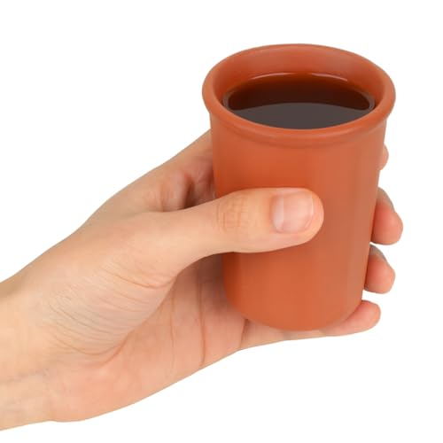 Image of KSI Earthen Clay Drinking Glass Set of 4 | 225 ml Mitti Tumbler for Water Lassi Tea Milk | Brown Unglazed Terracotta Glasses | Traditional Clay Drinkware for Kitchen and Dining
