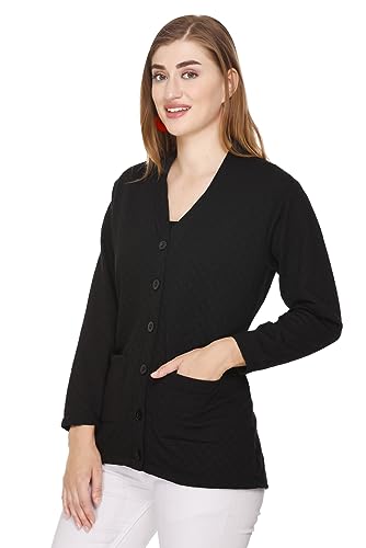 Image of Women's Woolen V-Neck Cardigan - Heavy Daffodil Fabric Winter Wear Acropoly Wool Cardigan for Women