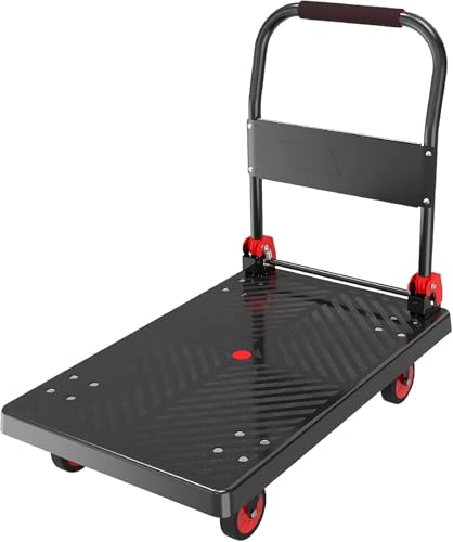 Carro de plataforma plegable con asa metálica y 4 ruedas silenciosas 2