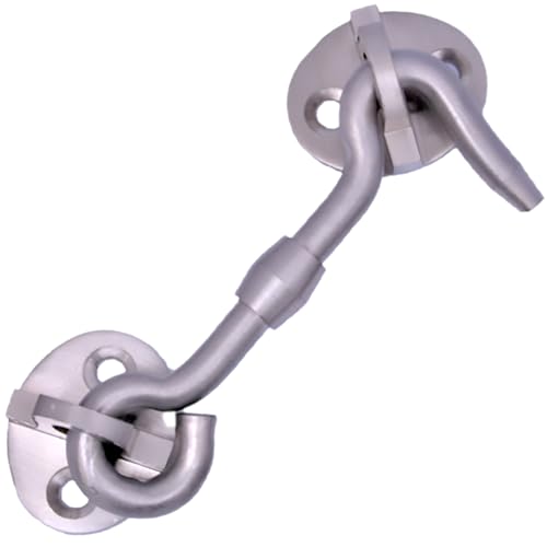 Image of RISEOM Brass Gate Hook and Eye, Window Hook for Double Doors Gates,Windows (Heavy Oval Eye) (Silver-2.5 inch,Pack of 4)