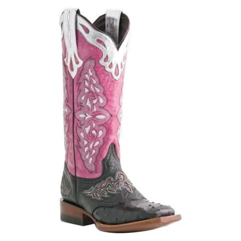 MissHeel Cowboy Boots for Women Low Chunky Heel Stitched Western Rodeo Knee High Pink and Brown Riding Boots Size 6 Cover
