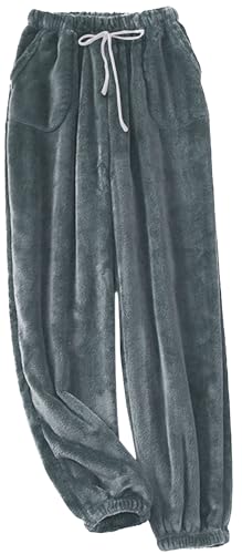 Cromoncent Men's Soft Fleece Joggers - Cozy Plush Lounge Pants with Pockets, Thickened Sleepwear S-XXL