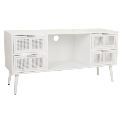 Mueble bajo de madera y rejilla blanco ideal para organizar el salón con estilo nórdico 2
