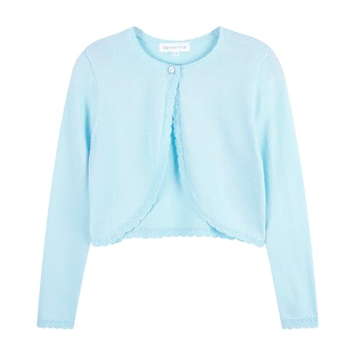 Girls Long Sleeve Sparkle Bolero Cardigan Kids Button Closure Knitted Shrug Cropped Sweaters Tops 3-12 Years