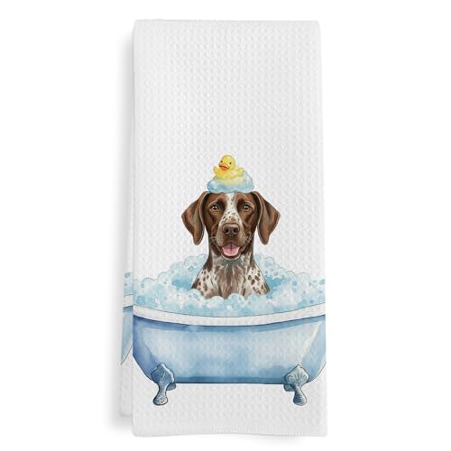 GWFSJYU German Shorthaired Pointer Gifts Bathroom Hand Towel, Funny GSP Dog Duck Hand Towel for Bathroom Kitchen Washroom Decor, German Shorthaired Pointer Dog in Bathtub Dish Tea Towels, 16x24 Inch