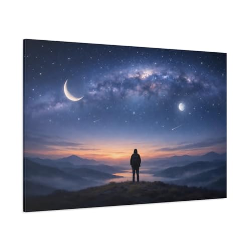 YESARTYES Soft Matte Astral Sky Celestial Landscape Nature - Canvas Wall Art Print 48×32 inch (120×80 cm) - Horizontal / 1.25 inch (3 cm)