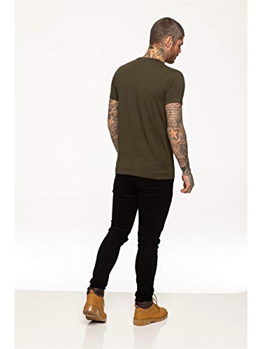 EZTS581 Enzo Mens Slim Fit T Shirt Muscle Fit Stretch Tee Gym Crew Neck Short Sleeve Top Khaki Green L - Image 5