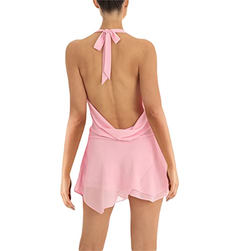 Image of Women Halter V Neck Mini Dress Sexy Sleeveless Backless Slim Fit Party Club Short Dress Y2K Beach Sundress