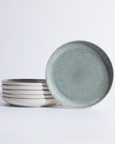 Image of Pokini Ceramic Dinner Plates Set of 6, 8inch Salad, Dessert Plates Dishes | Reactive Glaze Stoneware Dish Set, Dinner Plate for Dessert, Salad, Appetizer, Microwave & Dishwasher Safe, Scratch Resistant