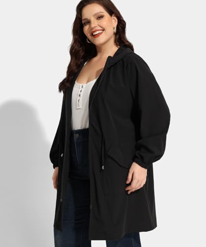 RITERA Plus Size Women Jacket Plus Size Long Raincoat Lightweight Hooded Windbreaker Waterproof Jackets Pockets XL-5XL3