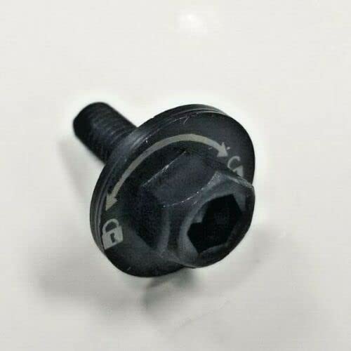 Close-up view of the locking bolt, illustrating the directional arrows for tightening and loosening, along with lock and unlock symbols.