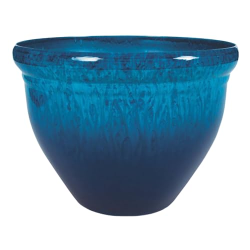 The HC Companies Pizzazz Decorative Round Flower Pots w/Ceramic Look - UV-Resistant Decorative Pot for Outdoor & Indoor Plant Pots - Modern Planter for Flower, Herbs (9” Admiral Blue, Pack of 1)