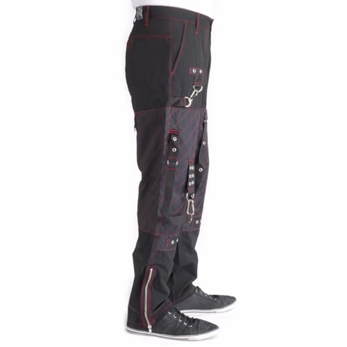 Gothic Goth Punk Emo Rock Bondage Pants with Buckles/Straps Eyelets Red Stich Cyber Alternative Trousers3