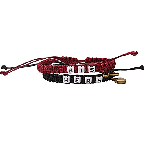Image of AKOAK 2 Pcs HIS HERS Couple Braided Bracelet Padlock Key Pendant Hand Braided Lanyard Valentine's Day Gift Jewelry