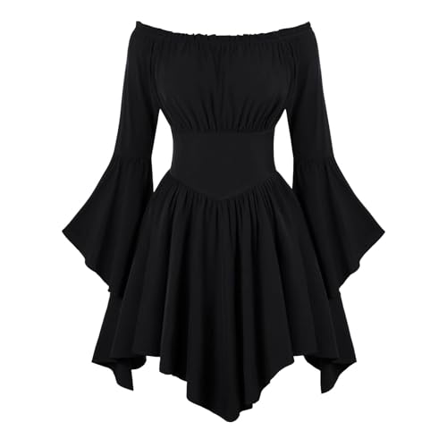 Piratenkostüm Damen Mittelalter Kleidung Gothic Corsett Swing Kleid Kurz Sexy Langarm Boho Piratin Strampler Minikleid Overall Partykleid Jumpsuit...