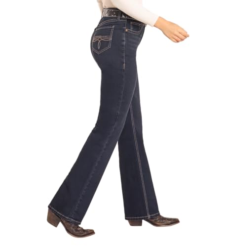 Rock & Roll Denim Women's High Rise Bootstitch Modest Bootcut Jeans - Dark Wash3
