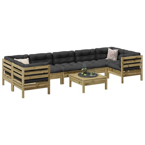 Gecheer Muebles de Jardin,Sofa Jardin Exterior,Muebles terraza y Jardin,Sofás Patio,Set de sofás jardín 8 pzas con Cojines Madera Pino impregnada M3#