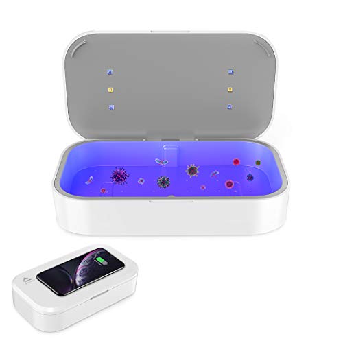 Multifunktional UV Desinfektionsmittel mit Drahtloses Ladegerät, Amlink Geräumiger UV Box Handy Sterilisator mit Aroma Diffusor,10W UV Box