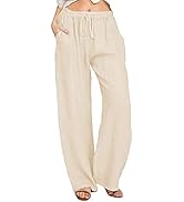 utcoco Women's Cotton Linen Drawstring High Waisted Pants Casual Loose Fit Wide Leg Trousers