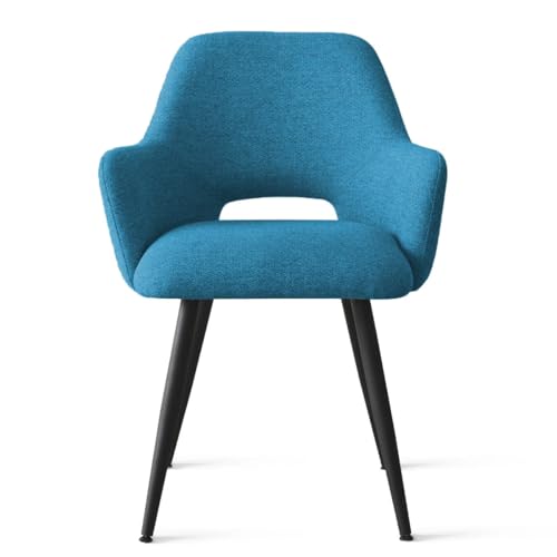 Image of Finch Fox Motel Luxurious Home Collection Upholstery Fabric Arm Dining Room Chairs in Blue Color with Black Metal Powder Coated Legs (Set of 2)