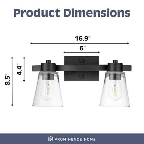Image of Prominence Home Fairendale 2 Light Matte Black Bathroom Vanity Light with Clear Glass
