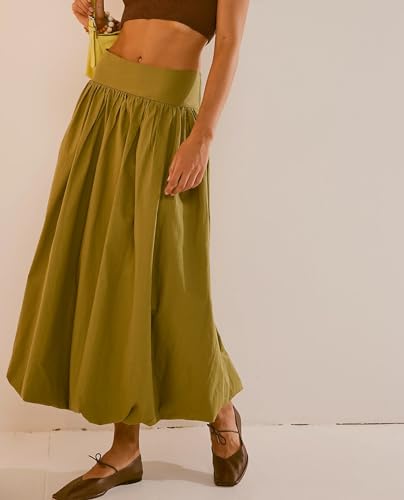 Women Bubble Long Skirt Y2k Flowy Swing A Line Maxi Skirt Cute Ruffle Pleated Midi Skirt Summer Balloon Skirt3