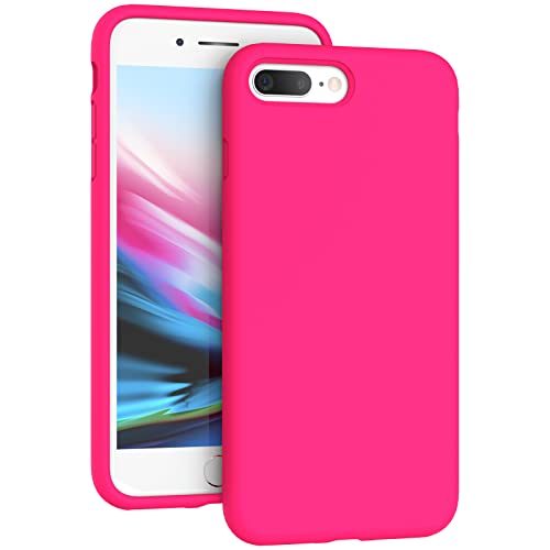K TOMOTO Compatible with iPhone 8 Plus/iPhone 7 Plus Case (5.5'), [Drop Protection] [Anti-Scratch] Shockproof Liquid Silicone Anti-Fingerprint Cover with Microfiber Lining Phone Case, Hot Pink