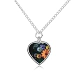 ERSTSNCK Pet Urn Necklace for Ashes Bright Flowers Heart-Shaped Memorial Pendant with Filling Kit 27.6' Adjustable Chain Cremation Keepsake Jewelry for Dog Cat Sympathy Gift for Pets Lovers