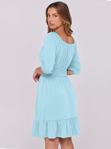 Image of ANRABESS Womens Lantern Short Sleeve Square Neck Casual Flowy Mini Dresses 2026 Holiday Summer Spring Beach Vacation Clothes