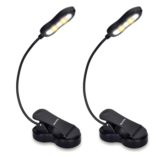 Image of 2 Pack Rechargeable Book Light, LED Reading Light 3 Color 3 Brightness with Clip, Up to 60 Hours Eye Care Reading, Warm & White Light, Perfect for Reading in Bed &Travel