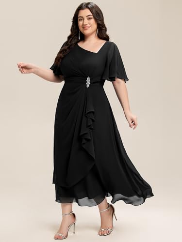 Ever-Pretty Plus Women's Asymmetrical Neck Short Sleeves Chiffon Rhinestone Maxi Plus Size Formal Mother of The Bride Dresses3
