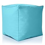 Green Bean Sitzsack-Hocker 40x40x40cm mit EPS-Perlen Füllung - Fußhocker Fußkissen Sitz-Pouf für Sitzsäcke - Bodenkissen für Kinder und Erwachsene - Fußablage Sitzkissen Sitzhocker Aquamarin