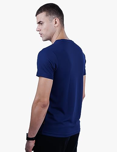 Image of Revolt Streetwear SINDICATE Men Revolt Men's Soft & Comfortable Round Neck T-Shirt - Gradation Print, Logo Branding (Midnight Navy, M)