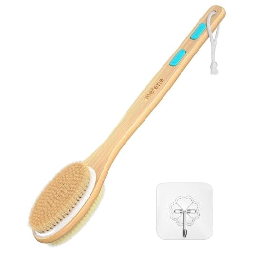 Metene Shower Brush with Soft and Stiff Bristles, Bath Dual-Sided Long Handle Back Scrubber Body Exfoliator for Wet or Dry Brushing
