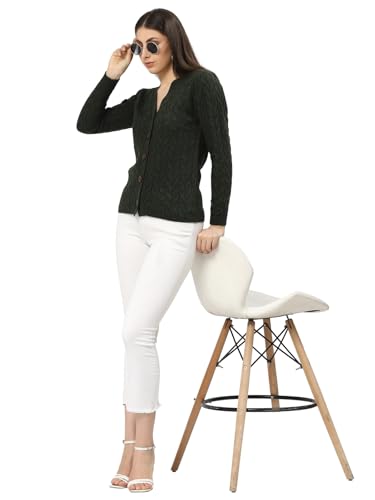 Image of Kalt Women Full Sleeves Cable Button Acrylic V-Neck Sweater
