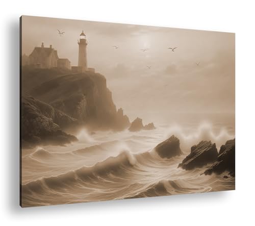 Un phare solitaire défie la mer décoration poétique style vintage rétro