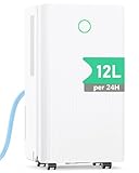 Deshumidificador 12L/Día, Deshumificadores Electrico con Compresor, 3 Modos, Silencioso y de Bajo Consumo, Depósito 2,2L, Drenaje Continuo, Temporizador 24h, Control Automático de Humedad para Hogar