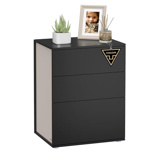 VASAGLE Nachttisch, Toolless-Technologie, superschnelle werkzeuglose Montage, Beistelltisch 3 Schubladen, Nachtschrank, Schlafzimmer, Wohnzimmer,...