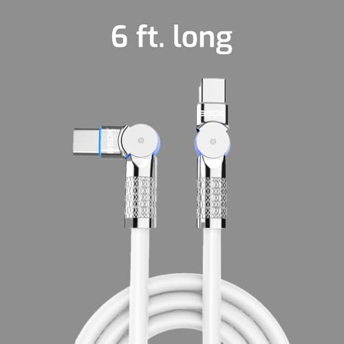 Image of Rubber Rotational Type-C to Type-C Cable, 6Ft /2M, 60W Fast Charging, Knurled Metal Finish, LED Charging Indicator, Durable and Flexible Design for Gaming | White