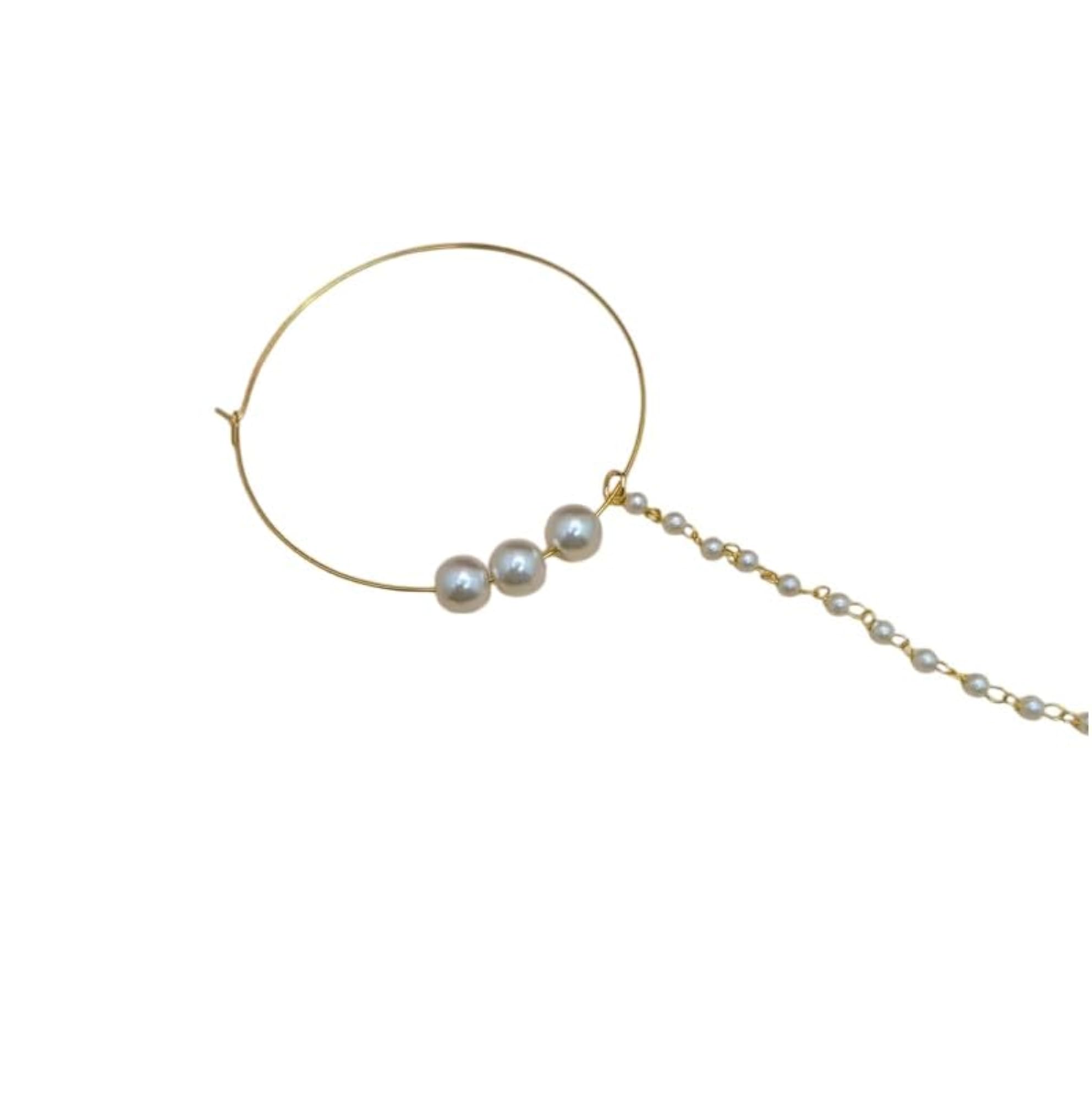 Gold Plated Traditional Medium Size Nose Ring with Pearl Chain