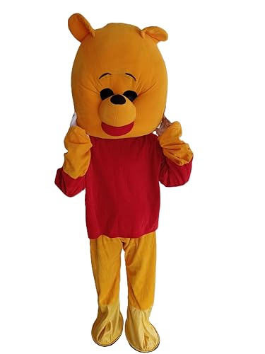 Image of BookMyCostume Friendly Bear Pooh Cartoon Mascot Costume For Theme Birthday Party & Events | Adults | Full Size Adults,Yellow,Fleece