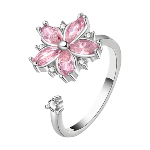 Bague Anti-Stress – Bague Tournante Fleur Ajustable | Bagues Fille | Bijou & Relaxation Pour Femme | Jouet Sensoriel & Aide Méditation Au Travail, École &...
