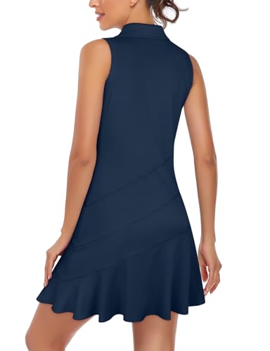 Misyula Tennis Dresses for Women,Athletic Dress with Shorts 2Pockets Zip Up Polo Sleeveless Golf Workout Dress(XS-XL)2