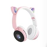 Fone de Ouvido Gatinho Bluetooth com LED. (Rosa)